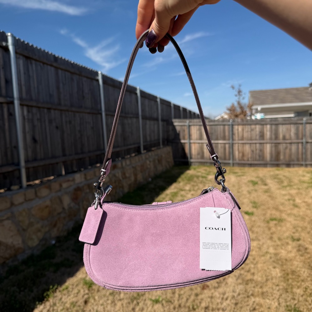 Coach Womens Suede Shoulder Bag Purple Lavender Buckle Y2K McBling Aesthetic - Picture 5 of 8